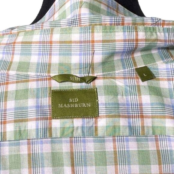 Sid Mashburn Mens Shirt Large Green Blue Plaid Slim Fit Button Up Long Sleeve - Picture 2 of 9